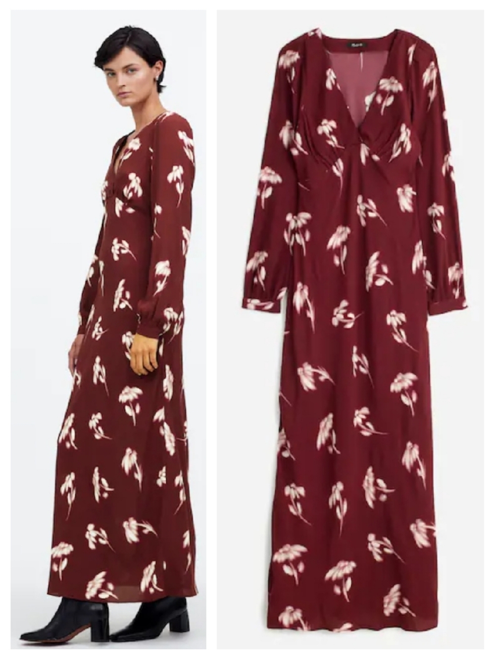 Madewell V-Neck Cuff-Sleeve Maxi Dress in Floral